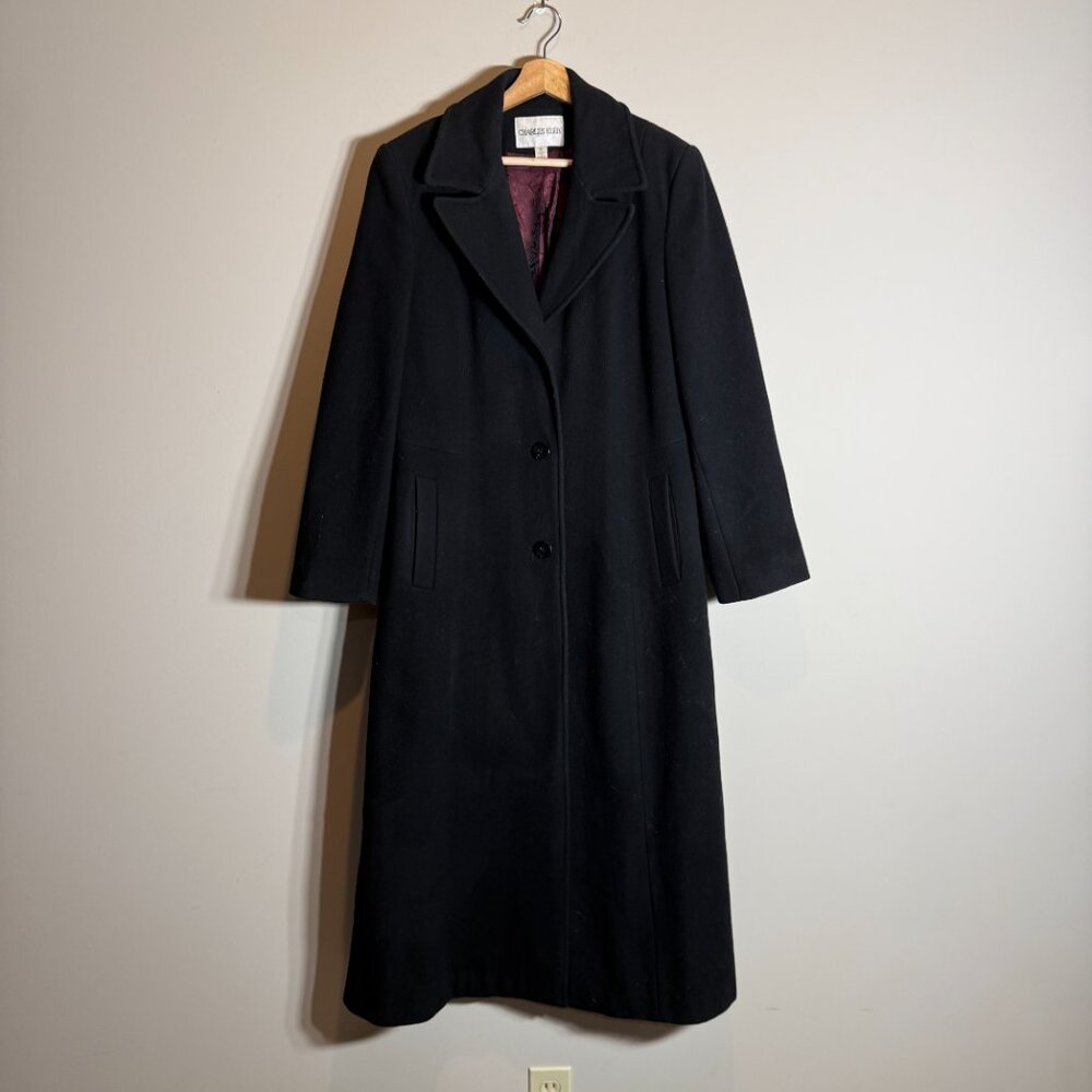 Vintage Charles Klein 100% Wool Long Overcoat Women's 12 Black Minimalist Retro - Picture 2 of 14